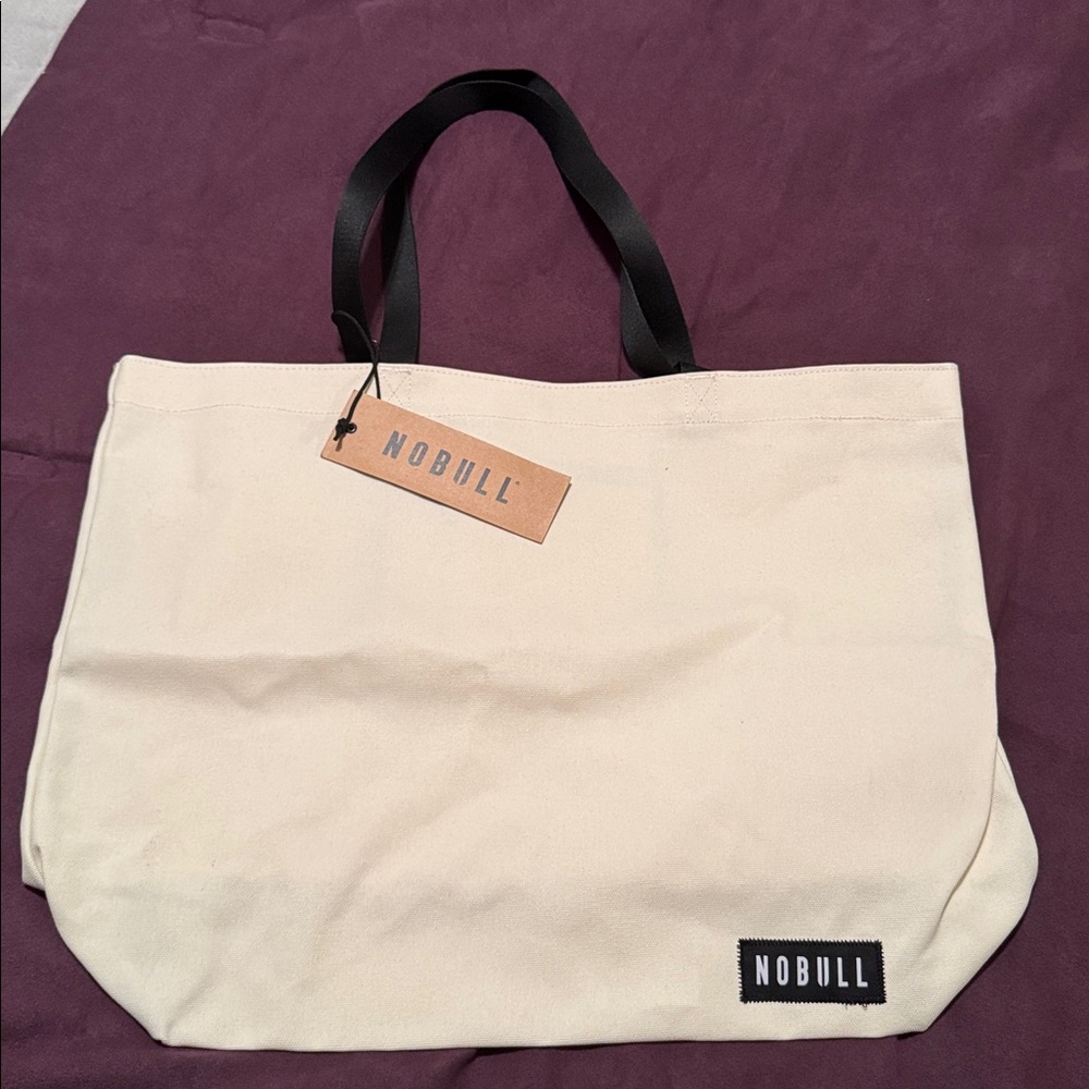 NOBULL Cream Canvas Tote with Black Handles